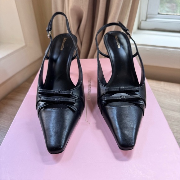 New Reformation Noreen Slingback Heels Black Leather 7.5 - Picture 7 of 13